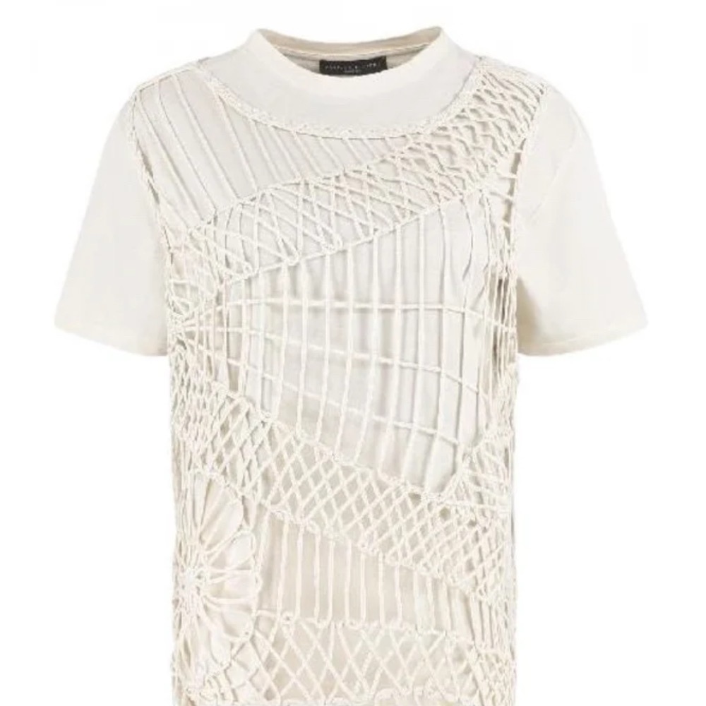 Fabiani Filippi Cream Cototn Crochet Overlay T-Shirt
